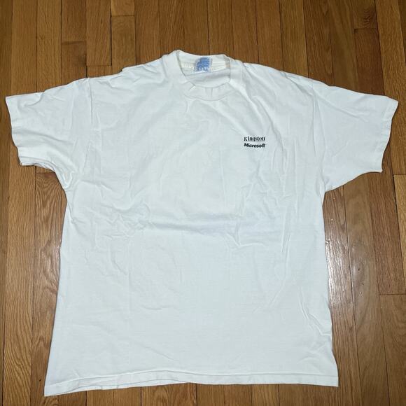 VTG Microsoft Kingston Tech USA Made T-Shirt Single Stitch XL Flaws Yellowing - Picture 3 of 8